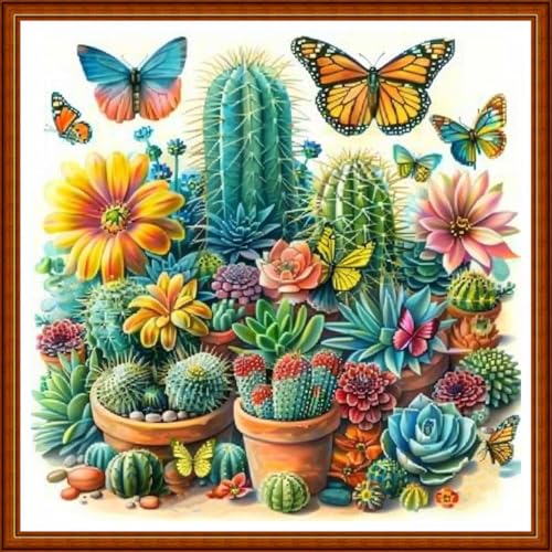 Funart Stamped Cross Stitch Kits for Beginners Full Range of Cross Stitching Preprinted Embroidery Kits for Adults, 11CT Embroidery Pattern Needlepoint Kits-Butterfly Succulent Plant 18x18 inch - color: ColorArt59
