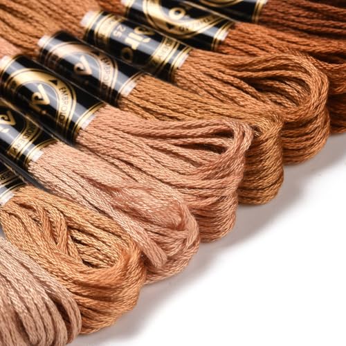 8 Skeins 6 Strands 70 Yards Gradient Brown Hand Embroidery Cross Stitch Floss Threads Yarn Friendship Bracelet String Polyester Thread for Making Sewing Clothing Jewelry Diy Needlework Craft - color: Brown, size: 70 Yards