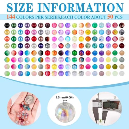 XSEINO About 7200PCS 6mm Glass Beads Bracelet Making Kit,144 Assorted Designs Special Color Series Crystal Floral Pearl Crack Ink Dual Colorful Beads for Bracelet and DIY Crafts and Jewelry Making - color: All 6 Series