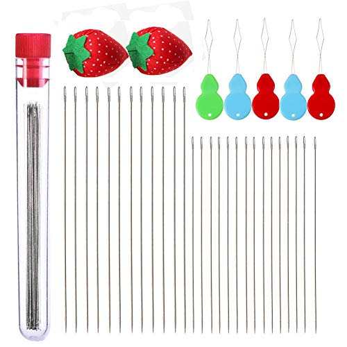 Extra Fine Thin Beading Embroidery Needles 40 Pcs - Long Straight Jewelry Making Needles with Threaders and Sewing Pin Cushion