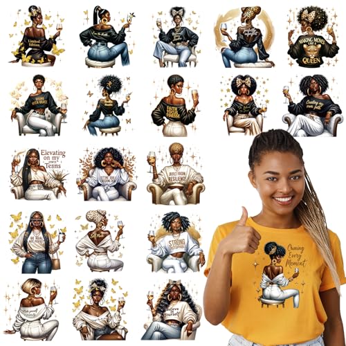 20 Pcs African American Women DTF Transfers Ready to Press - color: Black Women