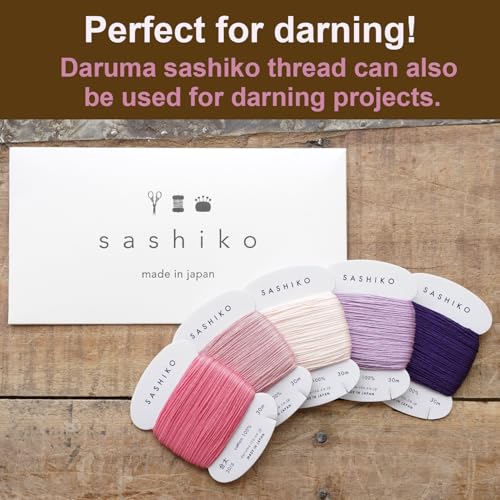 DARUMA Sashiko Thread 100% Cotton Card Type (32.8 yd) x 5 Colors with English Manual, Sewing & Embroidery Value Set with Gift Package(Thick, Tefutefu) - color: Tefutefu, size: Thick