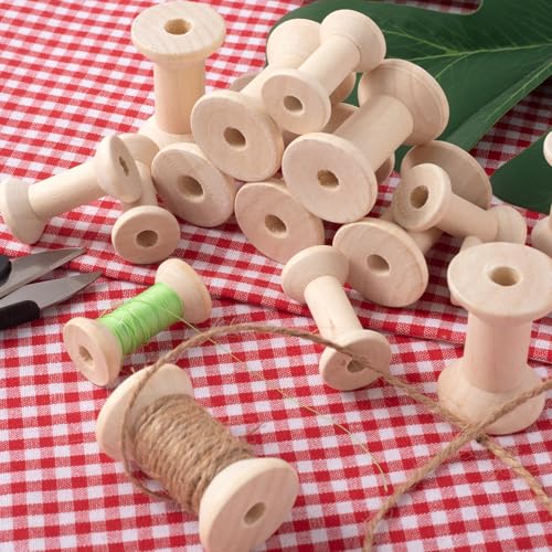 Pndeyo 8pcs Wooden Spools of Crafts, Empty Natural Wood Thread Spools, Unfinished Wooden Textile Bobbin for Organizing Cord Twine Ribbon Chains Elastic Threads - color: Wood Color, 8pcs-4cm&5cm