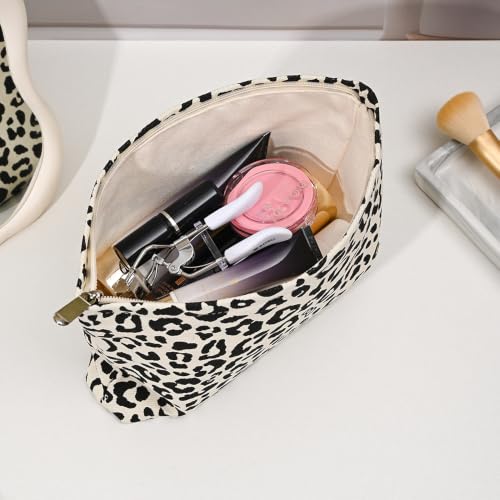 Leopard Print Makeup Bag, 2 Sizes Zipper Cosmetic Toiletry Pouch for Women - color: Soft Leopard