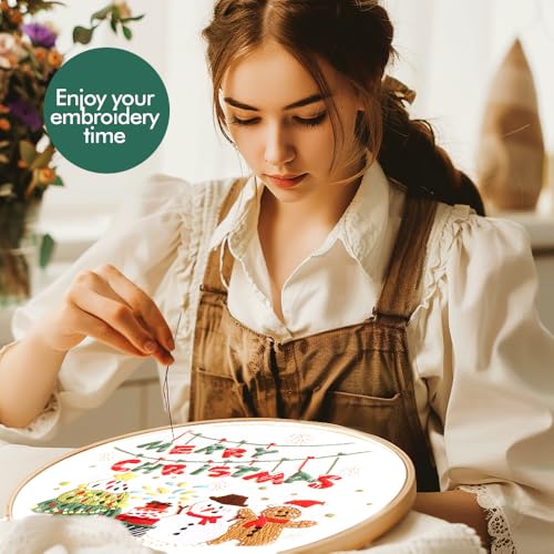 wtisan Christmas Embroidery Kit, Cross Stitch Kits for Beginners, Needlepoint with All Tools & Instructions, Stamped Hand Embroidery Starter Kit for Holiday Crafts & Xmas Home Decor, W17 - color: W17, size: 1 Pack