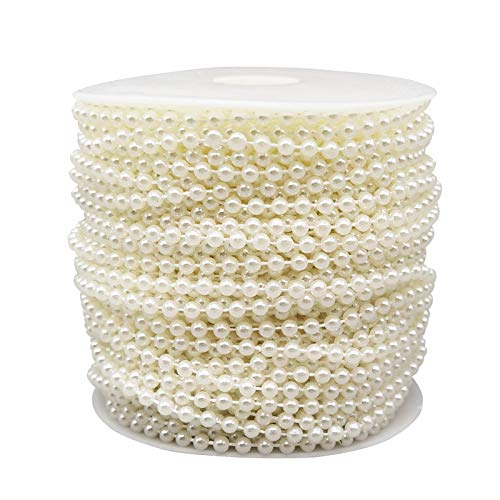 4MM Beaded Trim Ivory Crafts Faux Pearl Beads Garland Roll Strand 131FT - color: Ivory, size: 4mm