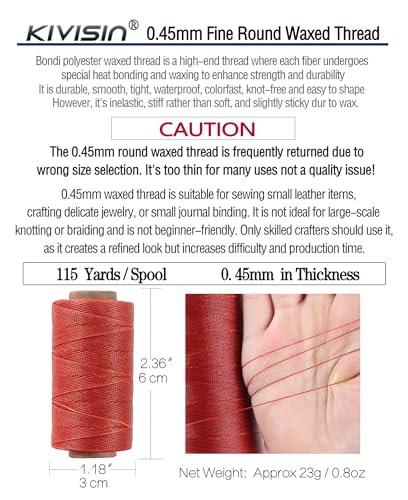 12 Colored Waxed Polyester Thread, 0.45mm Thinner Diameter, 115 Yards/Spool, Wax Coated String Cord for Leather Sewing, Upholstery, Stitching, Binding, Beading, Stringing, and Crafting - color: Rainbow Colors, size: 0.45mm Fine