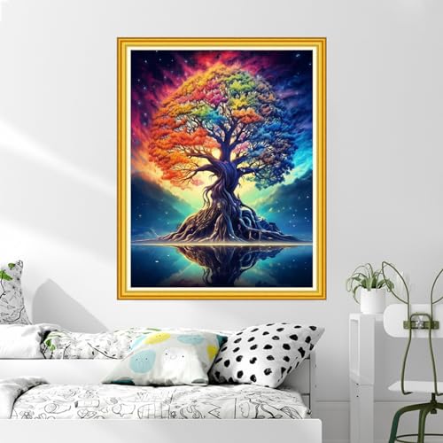 DMCVIVR Stamped Cross Stitch Kits for Beginners Adults Needlepoint Kits for Beginners Embroidery Kits for Adults Crossstitch Kit for Beginners 11CT-Colorful Tree 16x20 inch, ArtKits21 - color: ArtKits21