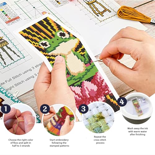 ORIGACH 6 Set Frog Cross Stitch Bookmark Kit for Beginner - style: Frog