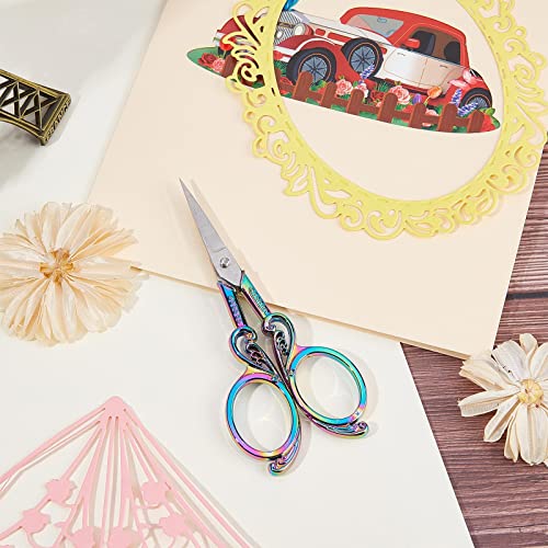 SUNNYCLUE 1Pc Small Embroidery Sewing Scissors Detail Shears Vintage Sharp Tip Scissor Stainless Steel Scissors for Cutting Fabric Craft Knitting Threading Needlework Artwork Handicraft DIY Tool - color: Rainbow Color-1pc-butterfly Sewing Scissors