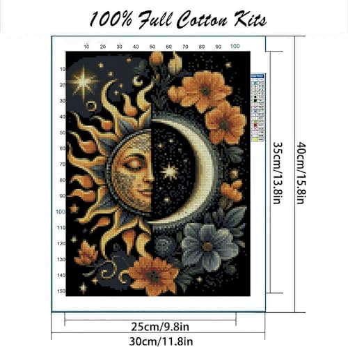 MYBISYMQQ Stamping Cross Stitch Kit Sun and Moon, Round Counting Cross Stitch Kit for Adult Beginners, Full Line DIY Cross Stitch Stitching Kit for Home Decor Cross Stitch Patterns 11.8x15.7inches - color: D024