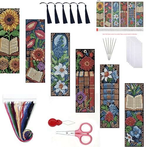 Mushroom Flowers Counted Cross Stitch Bookmark Kit for Adults Beginners - color: SQJ005-01