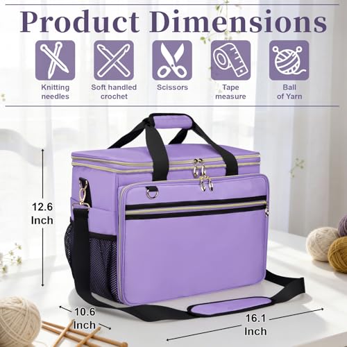 Anitor Large Crochet Bag Knitting Bag Yarn Storage Tote, Yarn Bag, Purple - color: purple