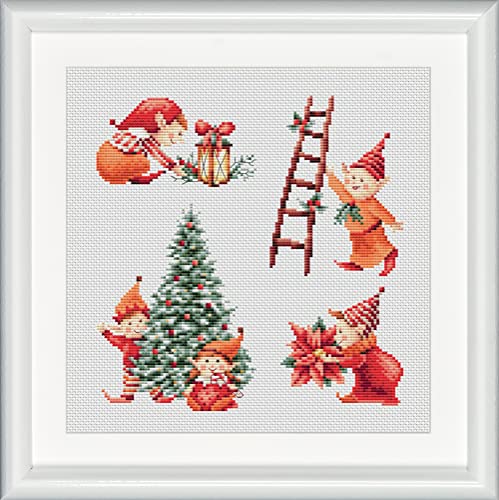 DUTCH STITCH BROTHERS - Counted Cross Stitch Kit - DSB017A - Christmas Elves 1- Aida - 9.8 x 9.8 Inch - DIY for Adults - color: DSB017A Aida
