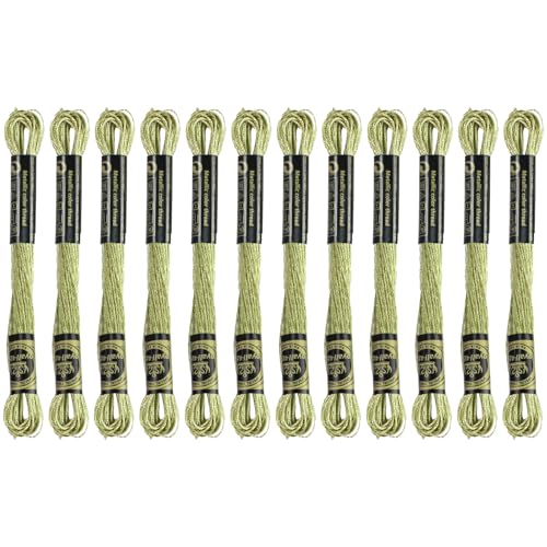 12 Skeins Embroidery Floss, Dark Khaki Metallic Embroidery Thread Polyester Cross-Stitch Threads for Hand Embroidery String Art DIY Creation - color: Dark Khaki