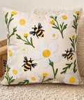 Embroidered Throw Pillow Cover 20x20 Inch, Flower Bee - color: Flower Bee, size: 20" x 20" (Pack of 1)