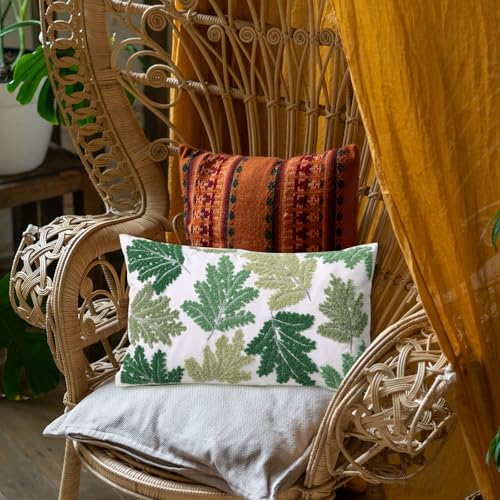Set of 2 Embroidered Decorative Throw Pillow Covers Couch Square Pillowcases Cushion for Bedroom Sofa Farmhouse Decor 18x18 Inch (Green Maple Leaf-Lumbar) - color: Green Maple Leaf-lumbar