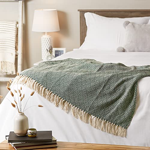 DII Diamond Throw Collection Cotton Woven, 50x60, Hunter Green - color: Hunter Green