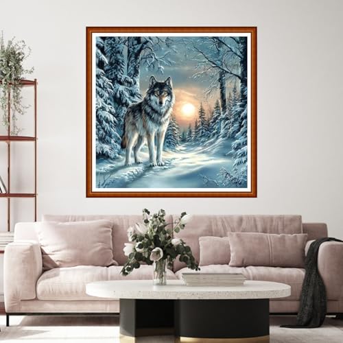 Funart Stamped Cross Stitch Kits for Beginners Full Range of Cross Stitching Preprinted Embroidery Kits for Adults, 11CT Embroidery Pattern Needlepoint Kits-Snow Wolf 18x18 inch - color: ColorArt48