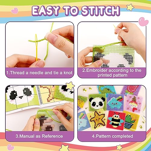 Caydo 8-in-1 Cross Stitch Kit for Beginners Kids, Beginner Cross Stitch Kit
