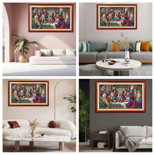 IUHUI 14 Count Stamped Cross Stitch Kits for Beginners Adults, The Last Supper of Leonardo da Vinci Pre-Printed DIY 14ct Embroidery Sewing Starter Kit Needlework Easy Patterns Famous Paintings - color: The Last Supper