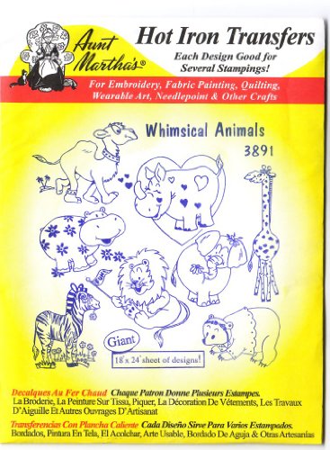Whimsical Animals Aunt Martha's Hot Iron Embroidery Transfer