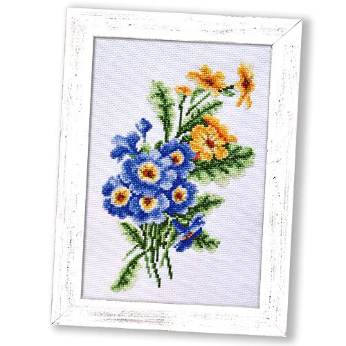 Primrose Counted Cross Stitch Kit - Floral DIY Embroidery Set for Adult - color: Primrose