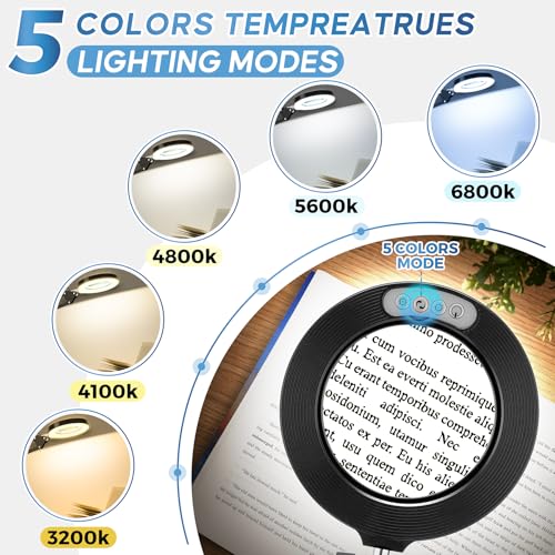10X Magnifying Glass with Light and Stand,Hands-Free Desk Magnifier - color: Black Magnifying Glasses With Light