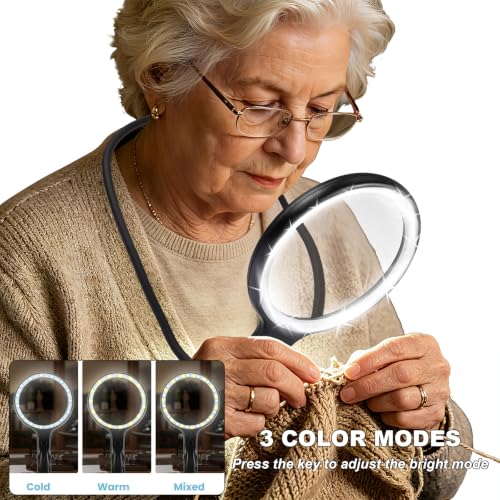 3 in 1 Hands Free Magnifying Glass with Light, Neck Wear Lighted Magnifier