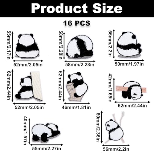16PCS Panda Embroidered Patches, Iron On Sew On Appliques for Clothes DIY - color: Panda