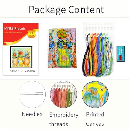 Zhenqing Modern Chicks Cross Stitch Kit - 11CT Pre-Printed 35x35cm Fabric with Threads & Needle (Hipster Chicken Design)(70010) - color: Modern Chicks