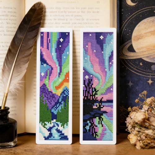 ORIGACH 6 Set Fantasy Dazzling Scenery Cross Stitch Bookmark Kit - style: Fantasy Dazzling Scenery