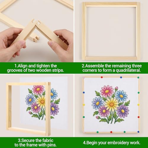 24 Pcs Stretcher Bars for Needlework with 100 Tacks, 6 Sizes Wooden Canvas Splicing Needlepoint Stretcher Bars Frame Set for Embroidery & Craft Supplies