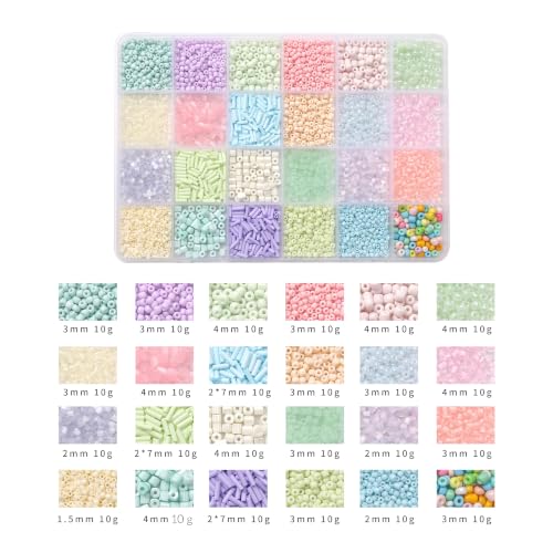 24 Grid Rainbow Glass Seed Bugle Tube Beads Jewelry Making DIY Craft Kits - color: Rainbow, size: 24 Grid