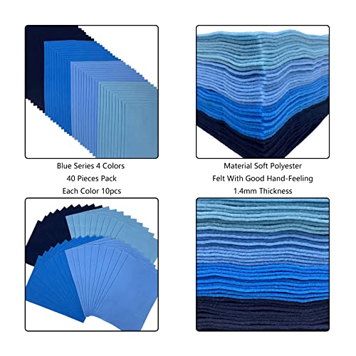 Jtnohx Soft Felt Sheets Felt Fabric for Crafts 4 Colors 40Pcs Blue Series - color: Blue Series