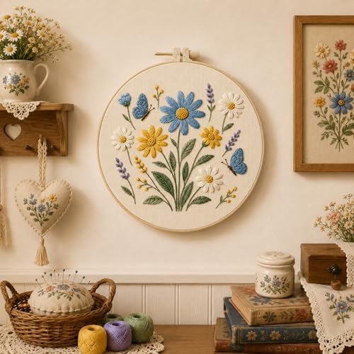 ARTopet Embroidery Kit for Adults Beginners Flower DIY Craft Starter Set Cotton Needlepoint Set with 7.87In Hoop Threads Tools Perfect Gifts for Hobbyists to Create Wall Art-Flowers05 - color: Flowers05