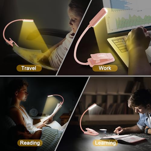 Gritin 9 LED Rechargeable Book Light for Reading in Bed - color: Pink