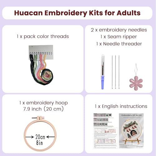 Huacan Embroidery Kits for Adults Beginner DIY Cross Stitch Stamped Christmas Pattern Stitching Fireplace Sewing Kit 1 Piece 7.8 x 7.8 Inch - color: Christmas Fireplace