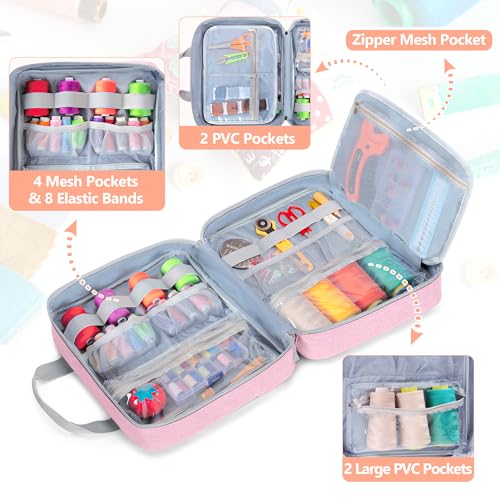 LUXJA Sewing Storage Organizer with Folio Open Design, Pink - color: Pink