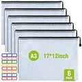 A3 Mesh Zipper Pouch Bag, 6PCS Waterproof Plastic Mesh Zipper Bag, Black - color: Black, size: A3 (17×12 inch)