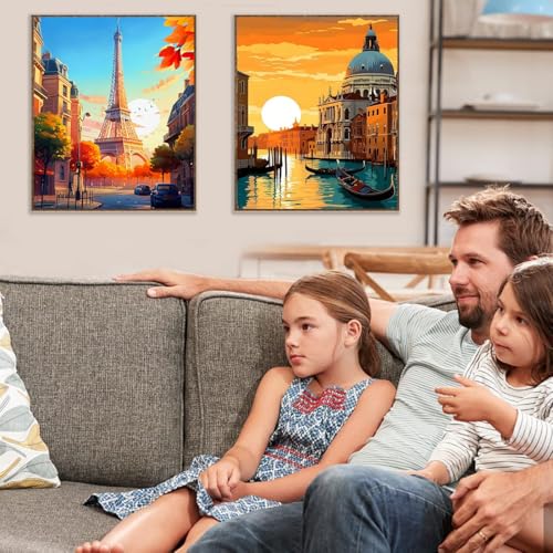 6 Pack Famous Cityscape Stamped Cross Stitch Kits for Adults Beginners - color: Famous Urban Landscapes