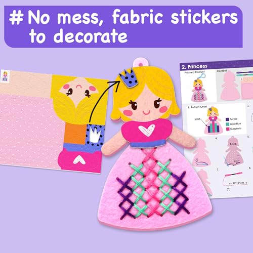 EZCRA Princess Cross Stitch Kit for Kids Ages 4-8, 8 No Mess Felt Projects - color: 8-in-1 Princess