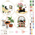 BEUNITONE 4 Set Embroidery Kit for Beginners, Daily Life of Cats Patterns Cross Stitch Kits, Needlepoint Kits for Adults with Hoop, Cute Hand Embroidery Patterns for Cloth and Home Decor - style: A-Cat-03