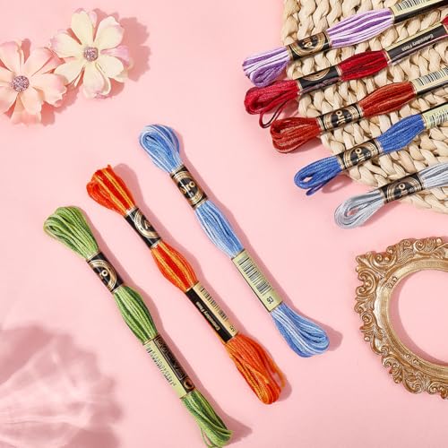 8 Skeins 6 Strands 70 Yards Variegated Embroidery Cross Stitch Thread Gradient Color Friendship Bracelet Blue Cotton String Floss for Sewing Making Bracelet Knitting Stitching Craft Supply - color: Mixed Color, size: 70 Yards