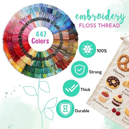Athena’s Elements Embroidery Floss | Rainbow Thread for Embroidery, Cross Stitch Thread, Crafting Arts Embroidery Strings Bulk with Needles Plus White and Black Floss（447 Colors） - color: All colors-447, size: 447 pieces