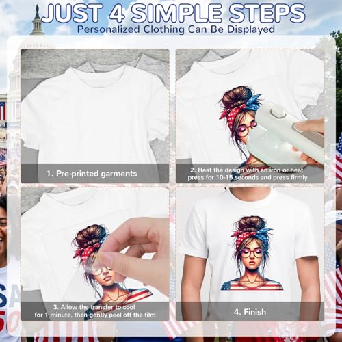 20Pcs Papiailove 4th of July Dtf Transfers Ready to Press Independence Day Iron on Transfers for Tshirts 250th Anniversary Transfer Vinyl Stickers for Clothing Pillows Bag DIY Crafts - color: Independence Day