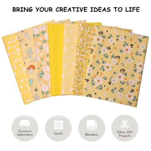 7 Pcs Yellow Printed Cotton Fabric, Precut Quilting Fabric 15.7x19.7 Inch - color: Yellow Daisy