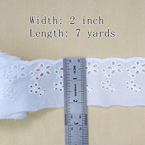AIETSYEI White Cotton Eyelet Lace Trim, 2 Inch Wide, 7 Yards for Sewing - color: 1#