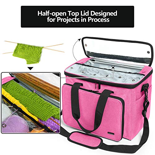 Teamoy Knitting Bag, Yarn Storage Organizer Crochet Bag Tote, Pink - color: Pink