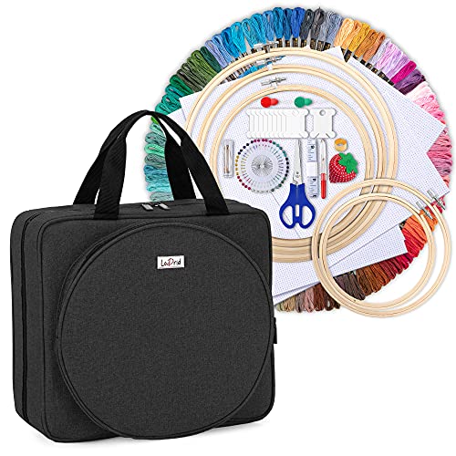 LoDrid Embroidery Kit, Embroidery Project Bag with Embroidery Kit, Black - color: Black